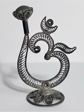 Antique INDIA SILVER Filigree OM FIGURINE / Sacred Symbol / HANDMADE Treasure